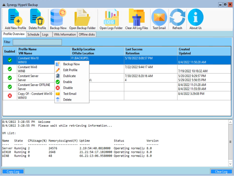 HyperV Backup Community Edition screenshot